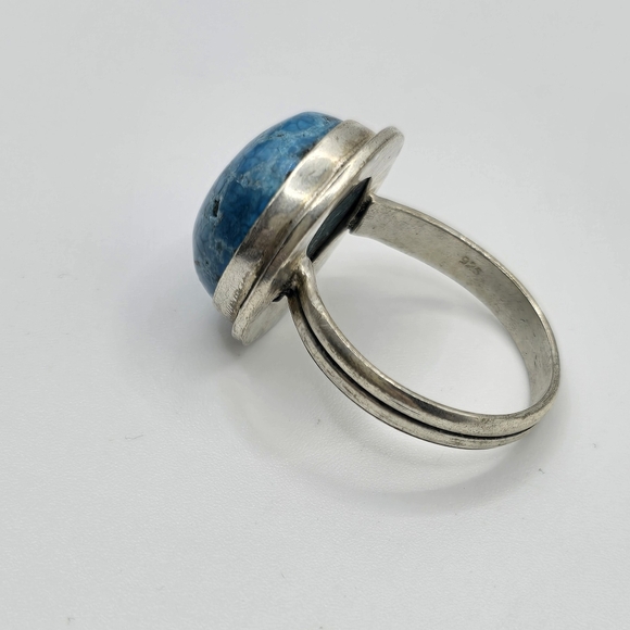 Native American Classic Ring - 925 Silver - Genuine Blue Turquoise Stone Size 12 - Picture 3 of 6